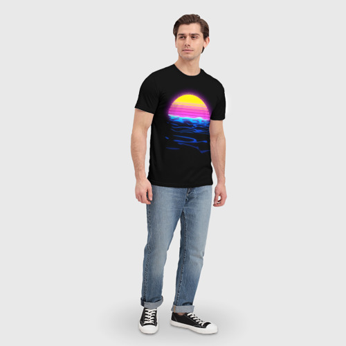 Мужская футболка 3D Неоновый закат - гранж, цвет 3D печать - фото 5