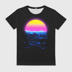 Женская футболка 3D Неоновый закат - гранж