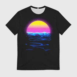 Мужская футболка 3D Неоновый закат - гранж