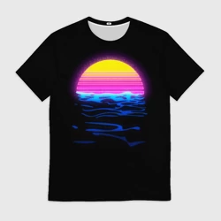 Мужская футболка 3D Неоновый закат - гранж