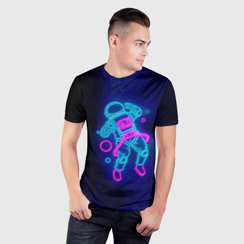 Мужская футболка 3D Slim Космонавт - неон, цвет 3D печать - фото 3