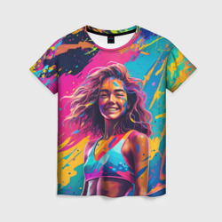 Девушка в буйстве красок – Женская футболка 3D с принтом купить со скидкой в -26%