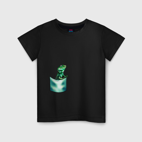 Детская футболка из хлопка с принтом Карманный ящер, вид спереди №1