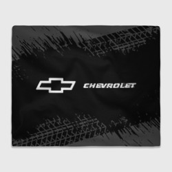 Плед 3D Chevrolet Speed на темном фоне со следами шин: надпись и символ