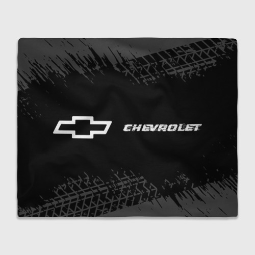 Плед 3D с принтом Chevrolet Speed на темном фоне со следами шин: надпись и символ, вид спереди #2