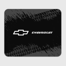 Прямоугольный коврик для мышки Chevrolet Speed на темном фоне со следами шин: надпись и символ