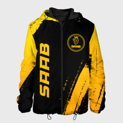 Мужская куртка 3D Saab - gold gradient: надпись, символ