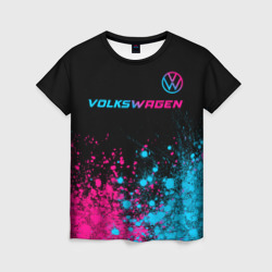 Женская футболка 3D Volkswagen - neon gradient: символ сверху