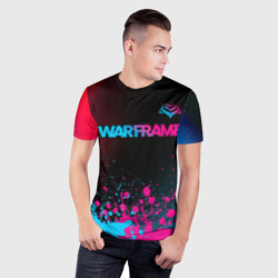Мужская футболка 3D Slim Warframe - neon gradient: символ сверху - фото 2