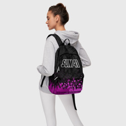Рюкзак с принтом Sum41 rock Legends: символ сверху для любого человека, вид спереди №4. Цвет основы: белый
