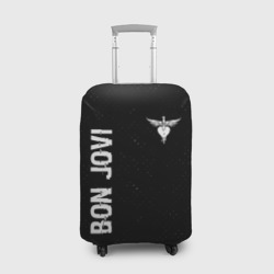 Чехол для чемодана 3D Bon Jovi glitch на темном фоне: надпись, символ