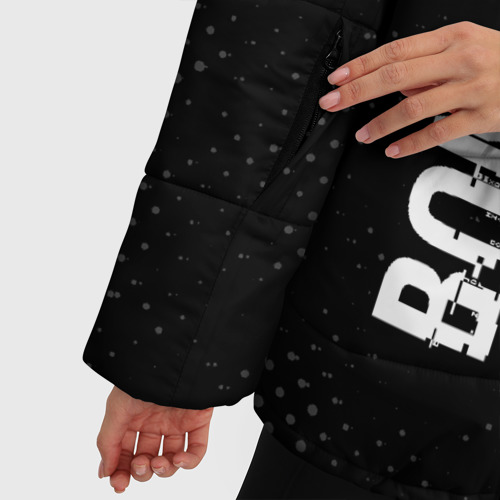 Женская зимняя куртка Oversize Bon Jovi glitch на темном фоне: надпись, символ, цвет черный - фото 6