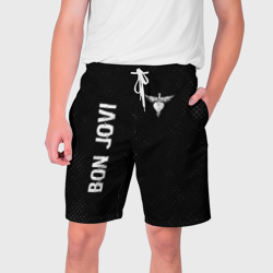 Мужские шорты 3D Bon Jovi glitch на темном фоне: надпись, символ