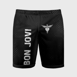 Мужские шорты спортивные Bon Jovi glitch на темном фоне: надпись, символ