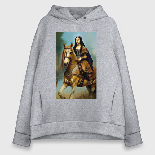Женское худи Oversize хлопок Мона Лиза верхом на коне, цвет меланж