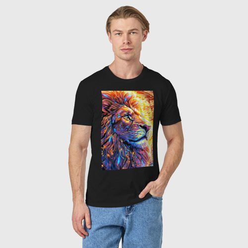 Мужская футболка хлопок Лев огненная грива, цвет черный - фото 3