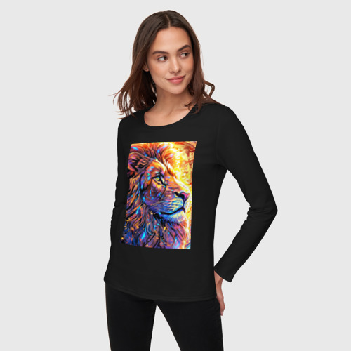 Женский лонгслив хлопок Лев огненная грива, цвет черный - фото 3