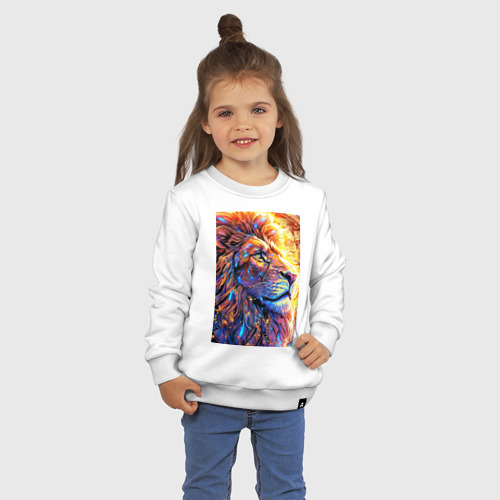Детский свитшот хлопок с принтом Лев огненная грива, фото на моделе #1