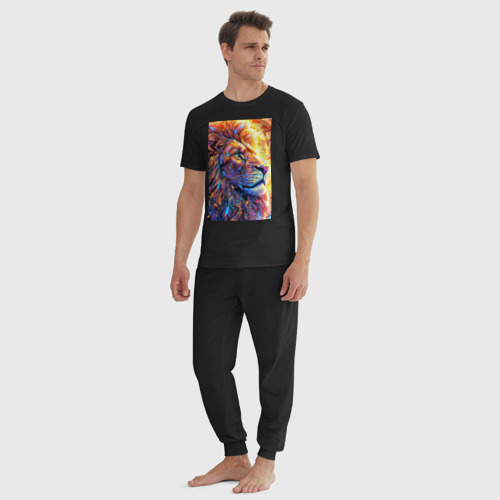 Мужская пижама хлопок Лев огненная грива, цвет черный - фото 5