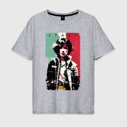 Мужская футболка хлопок Oversize Девчонка на фоне флага - Италия - поп-арт