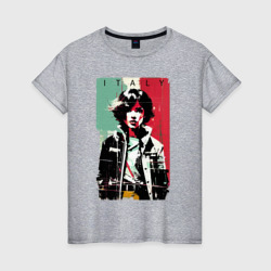Женская футболка хлопок Девчонка на фоне флага - Италия - поп-арт