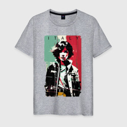 Мужская футболка хлопок Девчонка на фоне флага - Италия - поп-арт