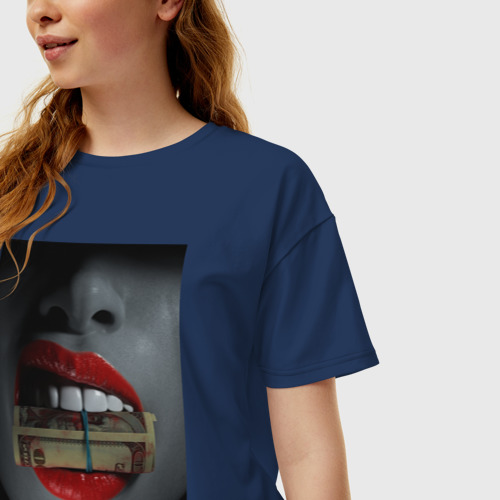 Женская футболка хлопок Oversize Женщина и деньги, цвет темно-синий - фото 3