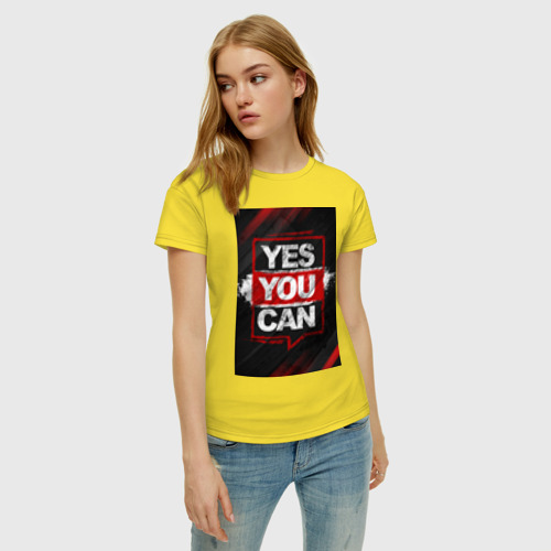 Женская футболка хлопок с принтом Yes, you can, фото на моделе #1