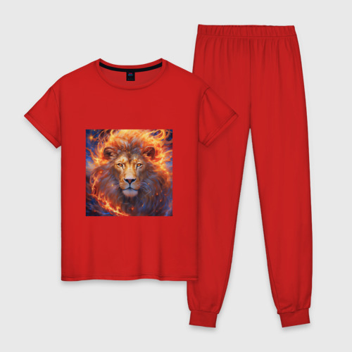 Женская пижама хлопок Лев пылающая грива, цвет красный