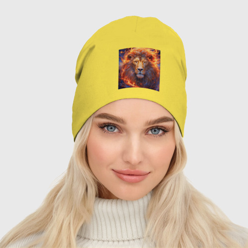 Женская шапка демисезонная Лев пылающая грива, цвет желтый - фото 3