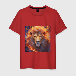 Мужская футболка хлопок Лев пылающая грива