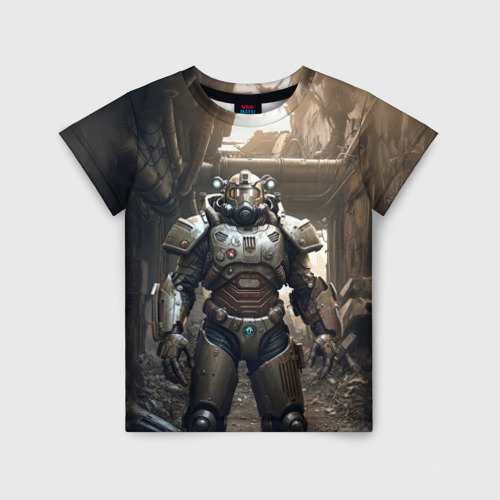 Детская футболка 3D с принтом Солдат в силовой броне, вид спереди #2