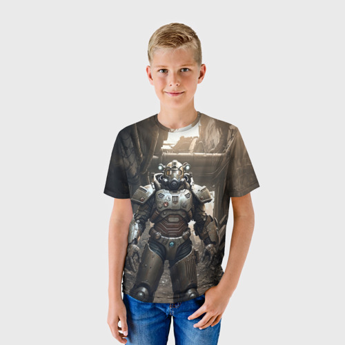 Детская футболка 3D с принтом Солдат в силовой броне, фото на моделе #1