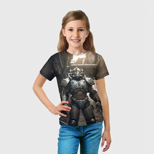 Детская футболка 3D с принтом Солдат в силовой броне, вид сбоку #3