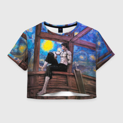 Женская футболка Crop-top 3D Берсерк и небо Ван Гога
