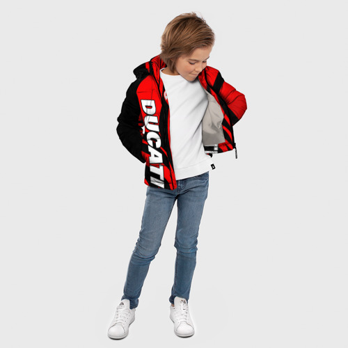 Зимняя куртка для мальчиков 3D с принтом Ducati - red stripes, вид сбоку #3