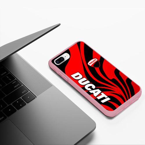 Чехол для iPhone 7Plus/8 Plus матовый с принтом Ducati - red stripes, фото #5