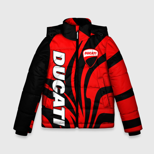 Зимняя куртка для мальчиков 3D с принтом Ducati - red stripes, вид спереди #2