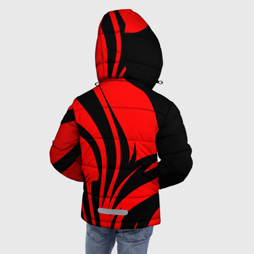 Зимняя куртка для мальчиков 3D с принтом Ducati - red stripes, вид сзади #2