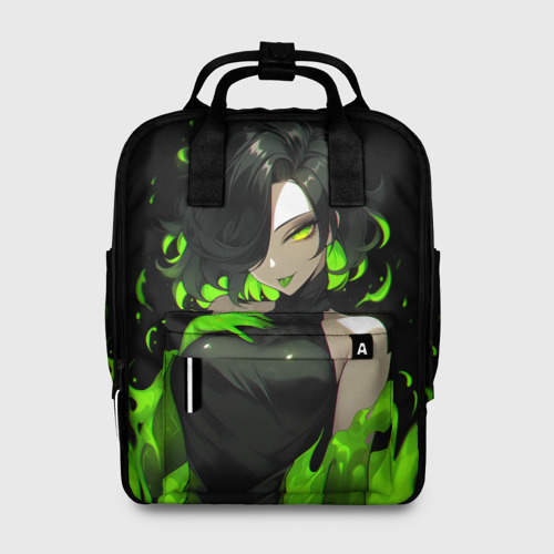 Женский рюкзак 3D с принтом Токсичная девушка - зеленый, вид спереди #2