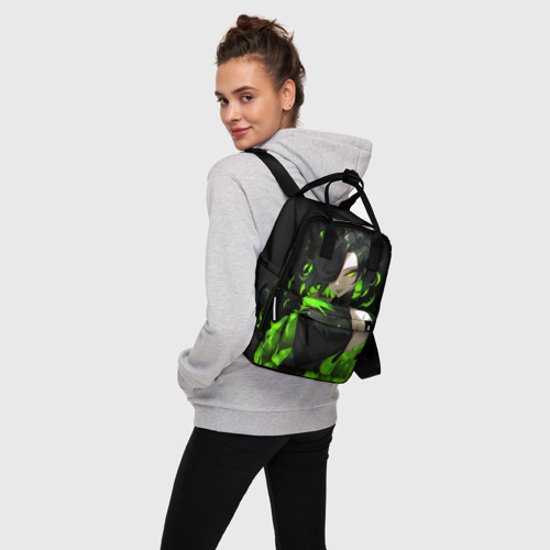 Женский рюкзак 3D с принтом Токсичная девушка - зеленый, вид сбоку #3