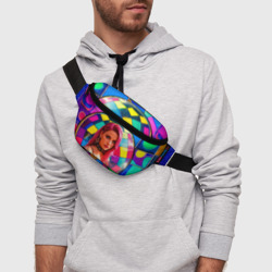 Поясная сумка 3D Девушка на фоне разноцветных плиток - фото 2