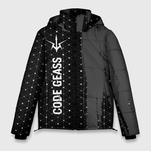 Мужская зимняя куртка 3D Code Geass glitch на темном фоне: по-вертикали, цвет черный