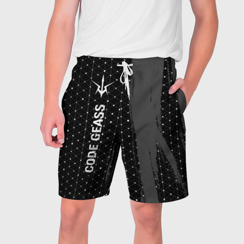 Мужские шорты с принтом Code Geass glitch на темном фоне: по-вертикали, вид спереди №1