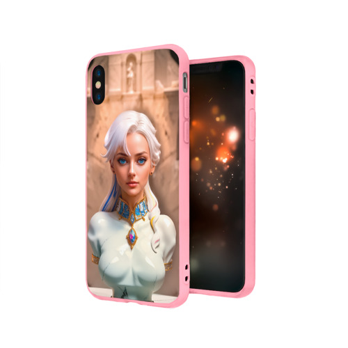 Чехол для iPhone X матовый с принтом Девушка блондинка мраморный бюст, вид сбоку #3