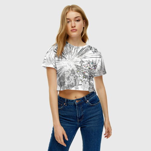 Женская футболка Crop-top 3D Техно, цвет 3D печать - фото 3