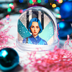 Игрушка Снежный шар Девушка в рубашке с синими волосами - фото 2