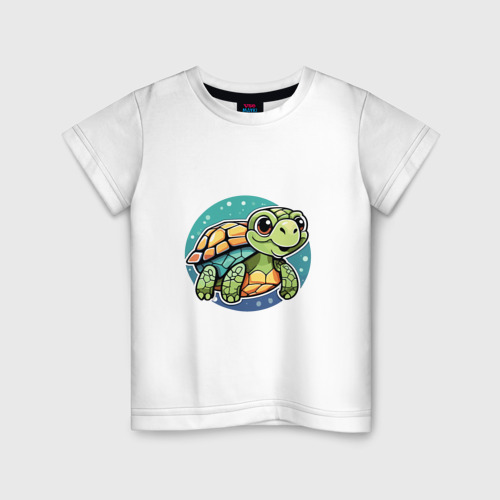Детская футболка из хлопка с принтом Маленькая черепашка, вид спереди №1