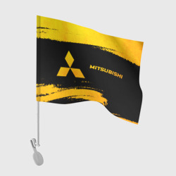 Флаг для автомобиля Mitsubishi - gold gradient: надпись и символ