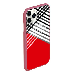 Чехол для iPhone 11 Pro Max матовый Косые черно-белые полосы на красном - фото 2